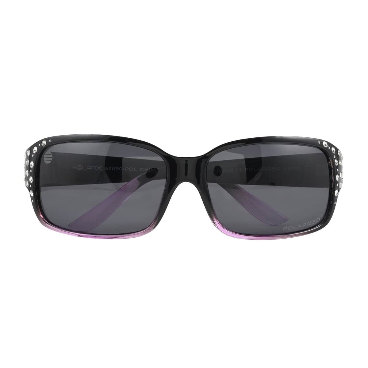 SolarX Women's Polarized Fashion Sunglasses with Rhinestone - Black & Purple image number 3