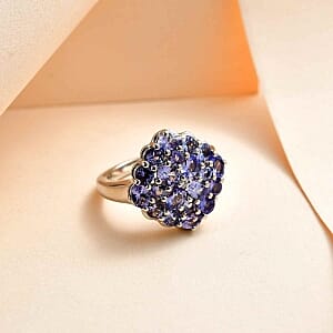 Tanzanite and White Zircon 2.36 ctw Cluster Ring in Platinum Over Sterling Silver (Size 9.0)