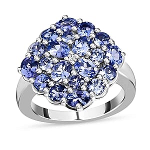 Tanzanite and White Zircon 2.36 ctw Cluster Ring in Platinum Over Sterling Silver (Size 9.0)