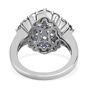 Tanzanite and White Zircon 2.36 ctw Cluster Ring in Platinum Over Sterling Silver (Size 9.0)