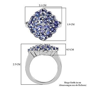 Tanzanite and White Zircon 2.36 ctw Cluster Ring in Platinum Over Sterling Silver (Size 9.0)
