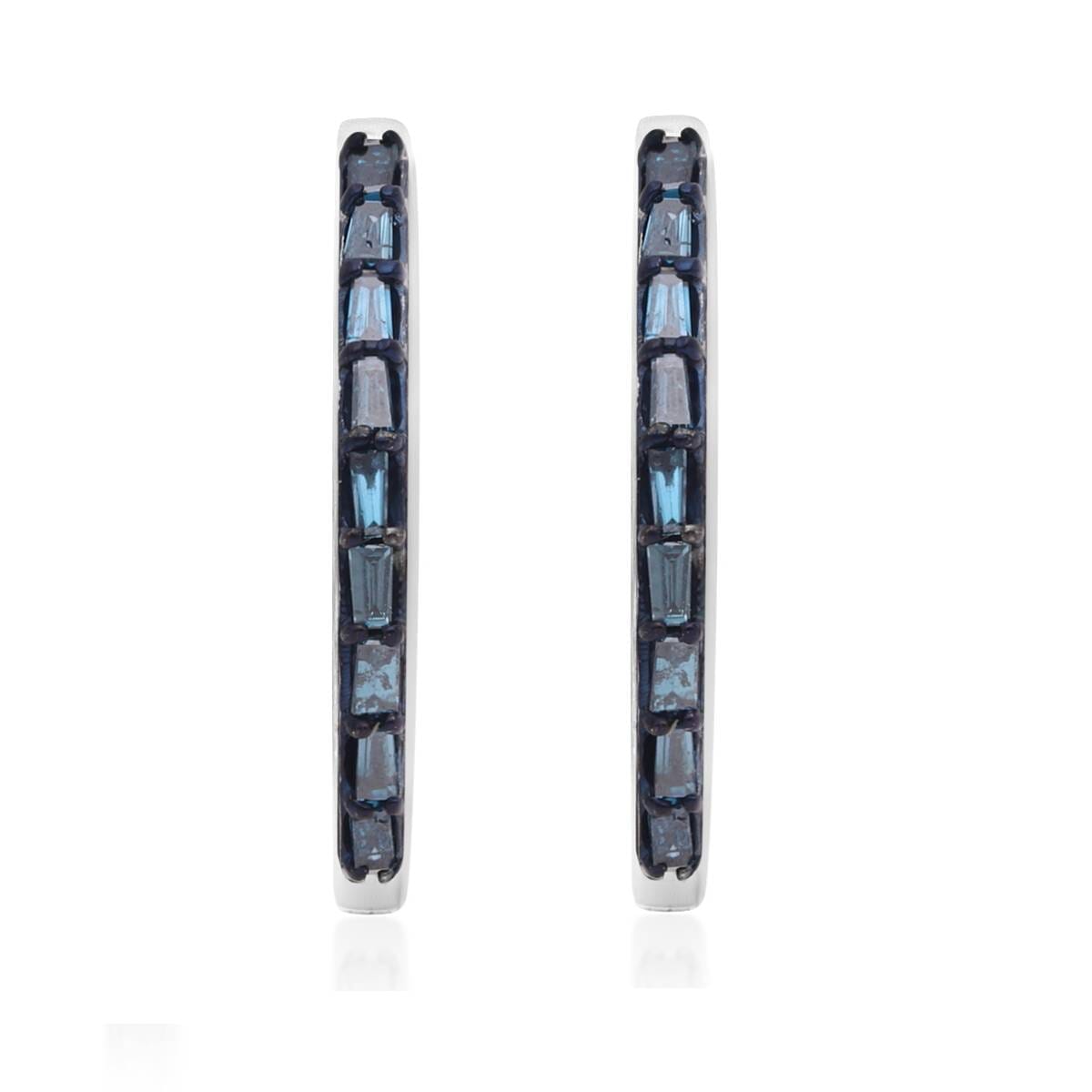 Blue Diamond Hoop Earrings in Platinum Over Sterling Silver 0.50 ctw image number 0