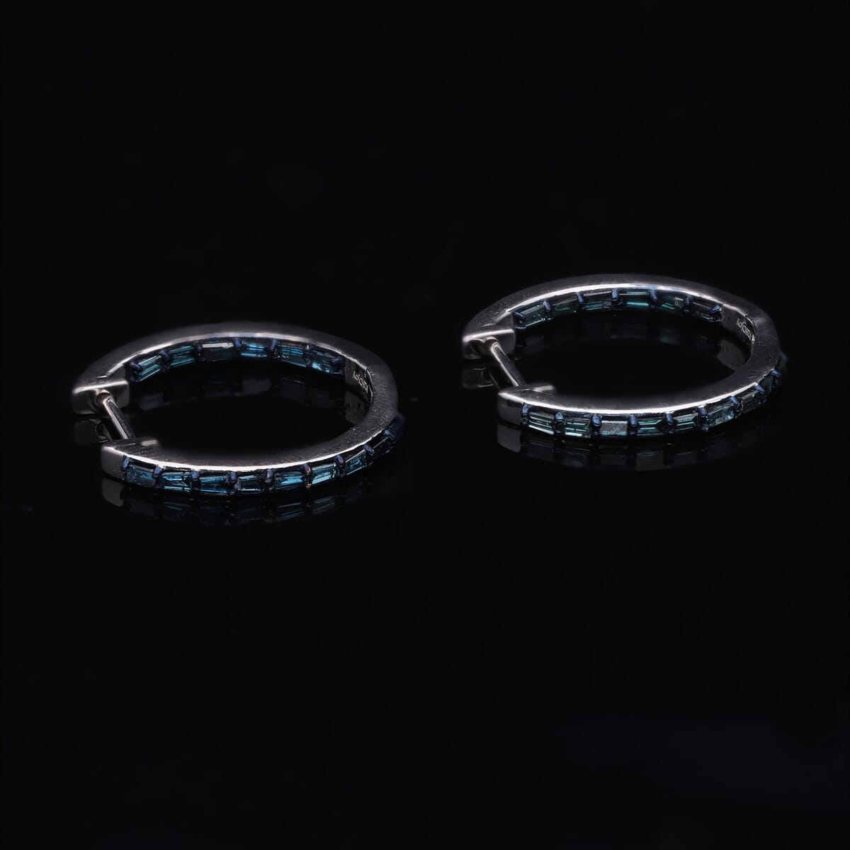 Blue Diamond Hoop Earrings in Platinum Over Sterling Silver 0.50 ctw image number 1