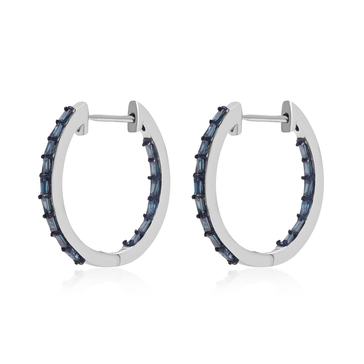 Blue Diamond Hoop Earrings in Platinum Over Sterling Silver 0.50 ctw image number 3
