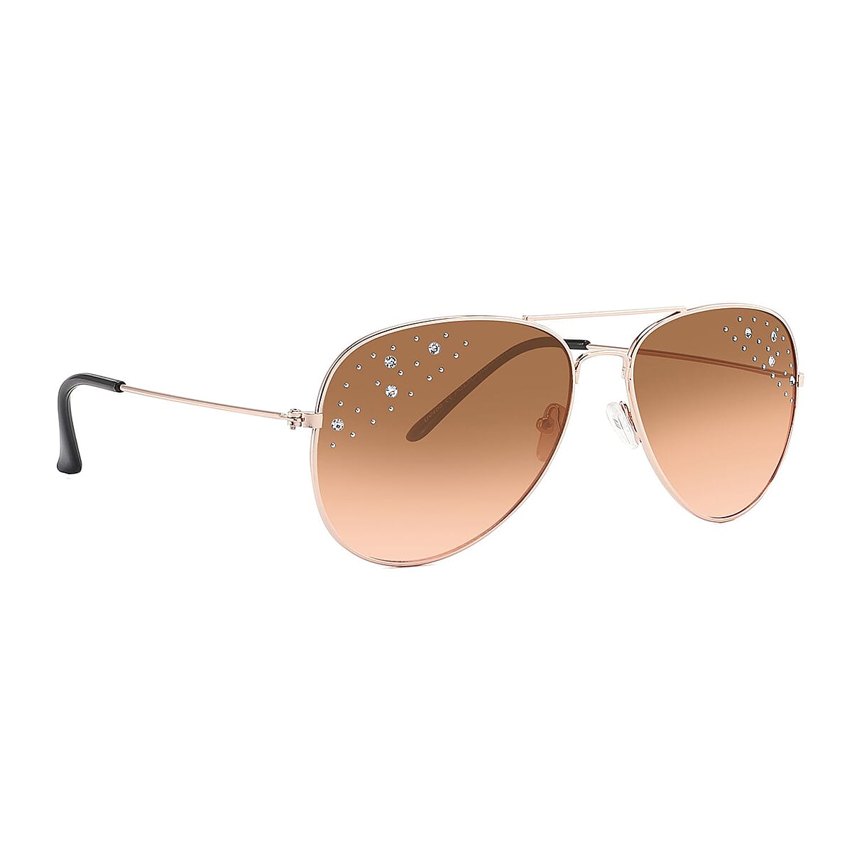 NY Closeout SolarX Brown Polarized UV400 Protection Pilot Sunglasses with Rhinestone  image number 0