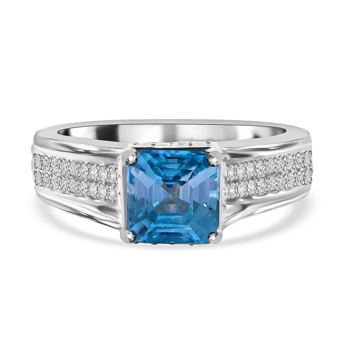 Doorbuster Premium Blue Zircon, White Zircon Ring in Platinum Over Sterling Silver (Size 10.0) 2.85 ctw image number 0