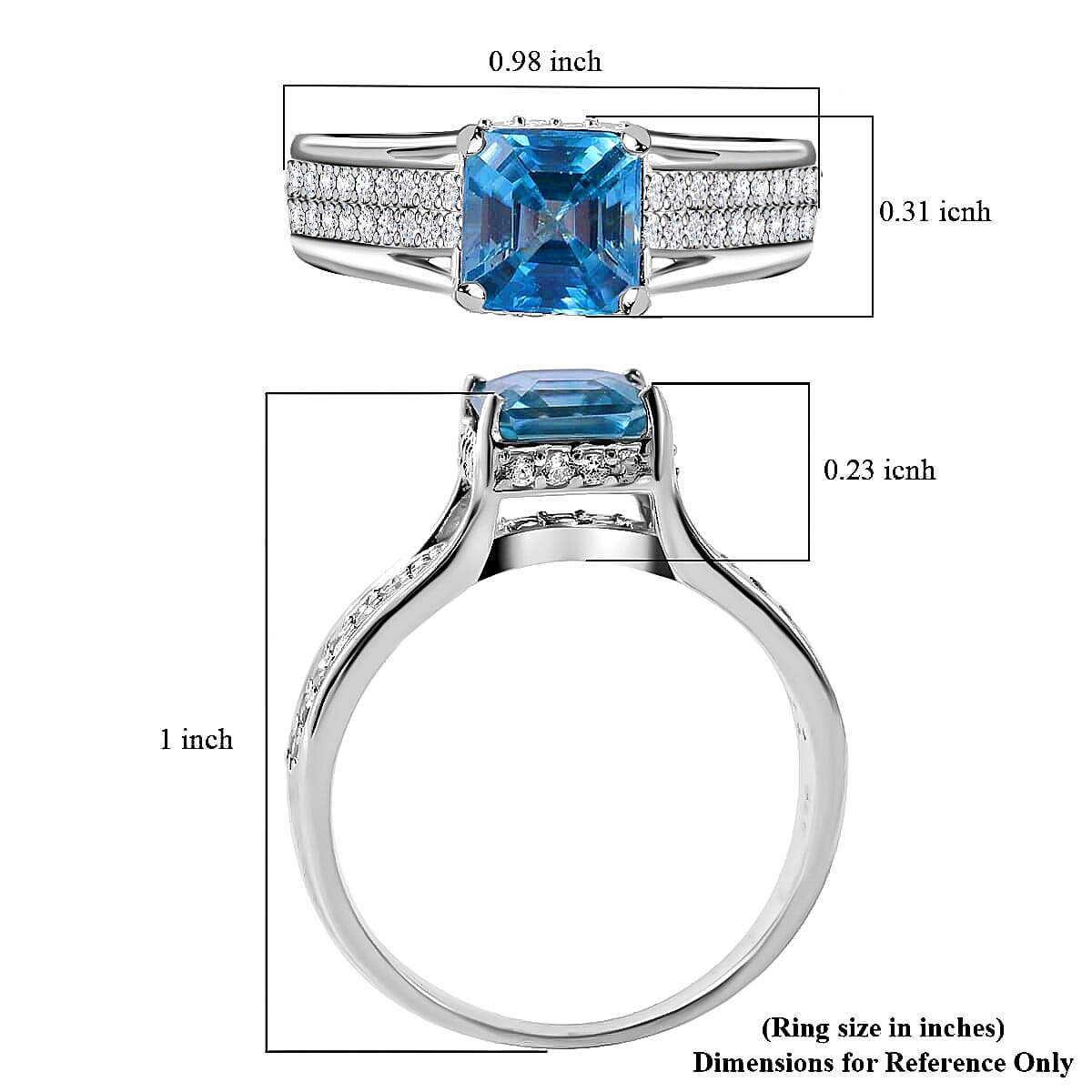Asscher Cut Premium Blue Zircon Ring, White Zircon Accent Ring, Platinum Over Sterling Silver Ring, Promise Ring, Gift For Her 2.85 ctw image number 4