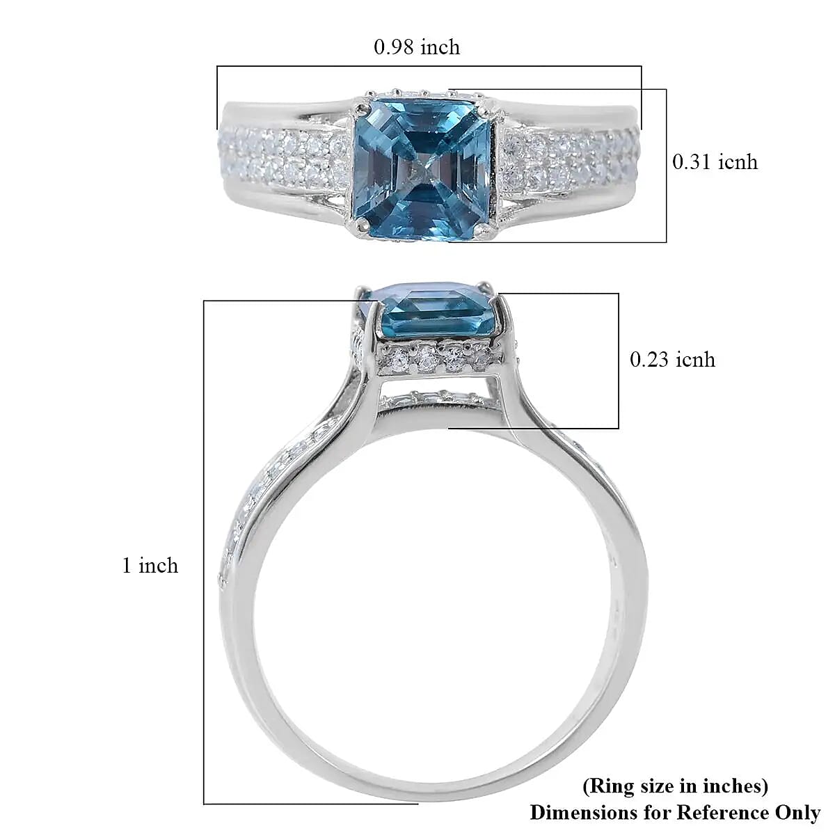 Asscher Cut Premium Blue Zircon Ring, White Zircon Accent Ring, Platinum Over Sterling Silver Ring, Promise Ring, Gift For Her 2.85 ctw image number 6