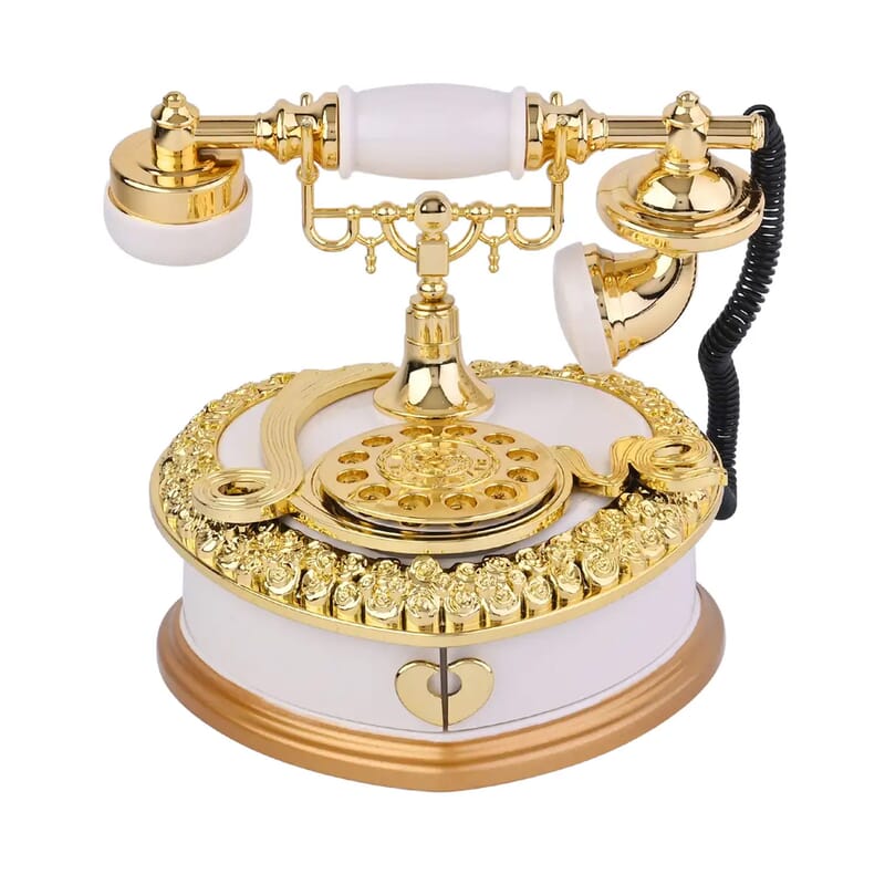 White and Gold Retro Telephone Music Box OR Small Jewelry Box