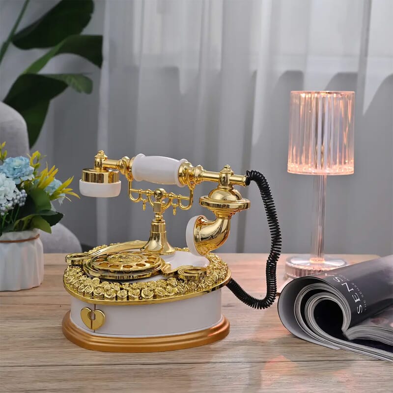 White and Gold Retro Telephone Music Box OR Small Jewelry Box