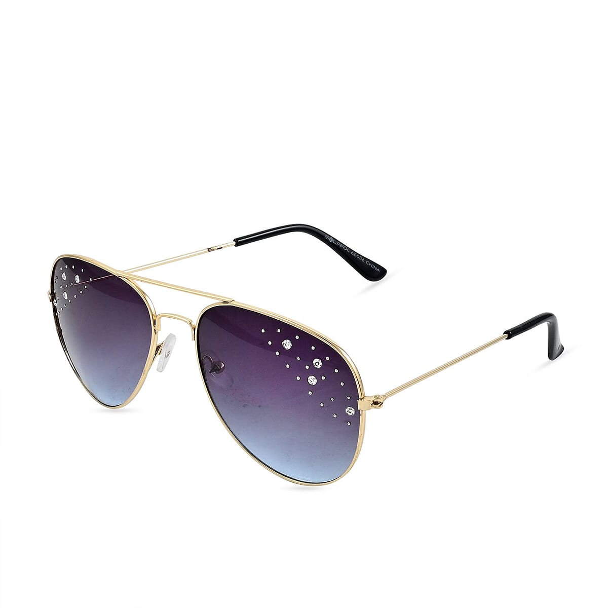 NY Closeout SolarX Black Polarized UV400 Protection Pilot Sunglasses with Rhinestone  image number 1