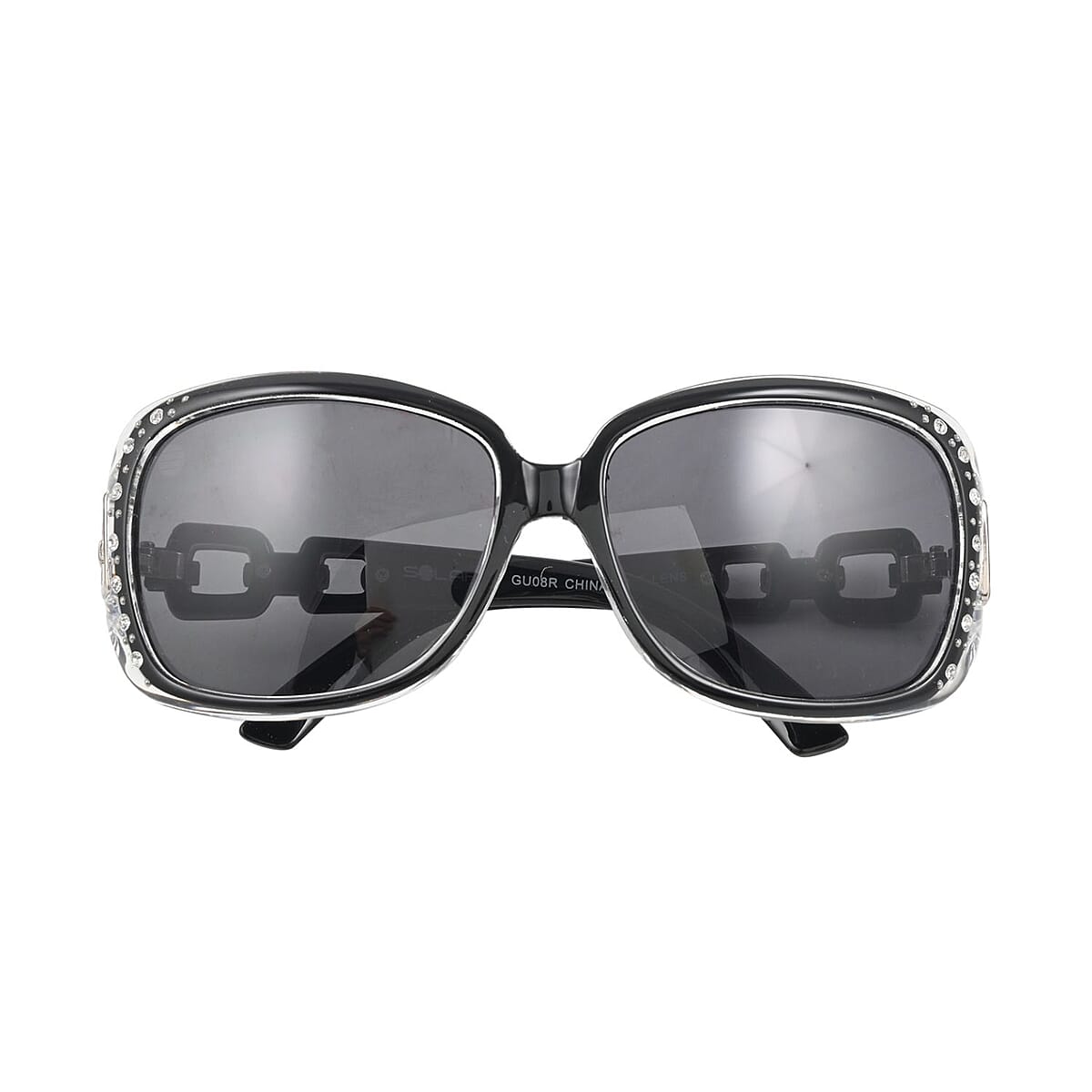 SolarX Women's Fashion Linked Sunglasses with Rhinestones -White image number 3