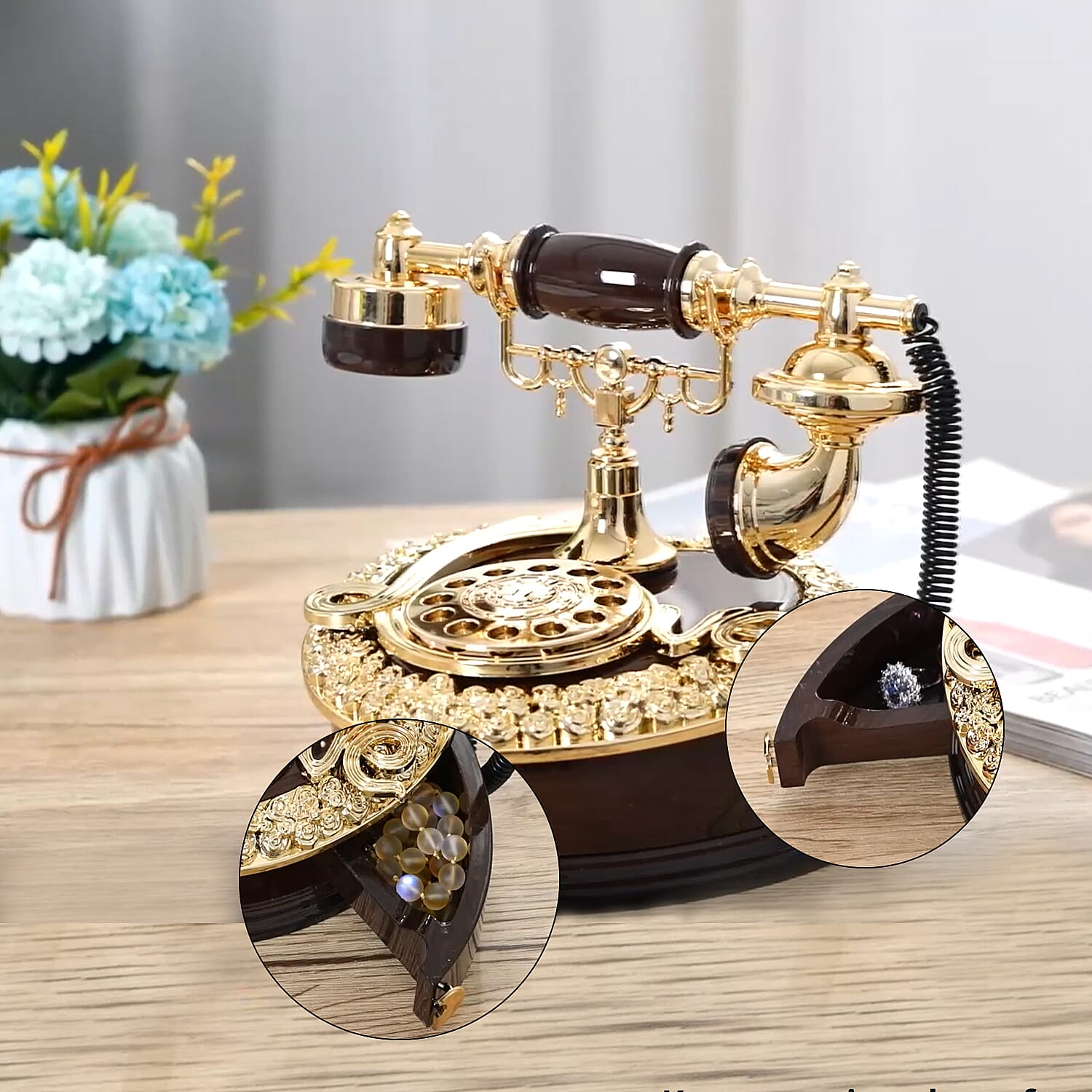 Brown and Gold Retro Telephone Music Box OR Small Jewelry Box