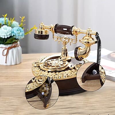 Brown and Gold Retro Telephone Music Box OR Small Jewelry Box