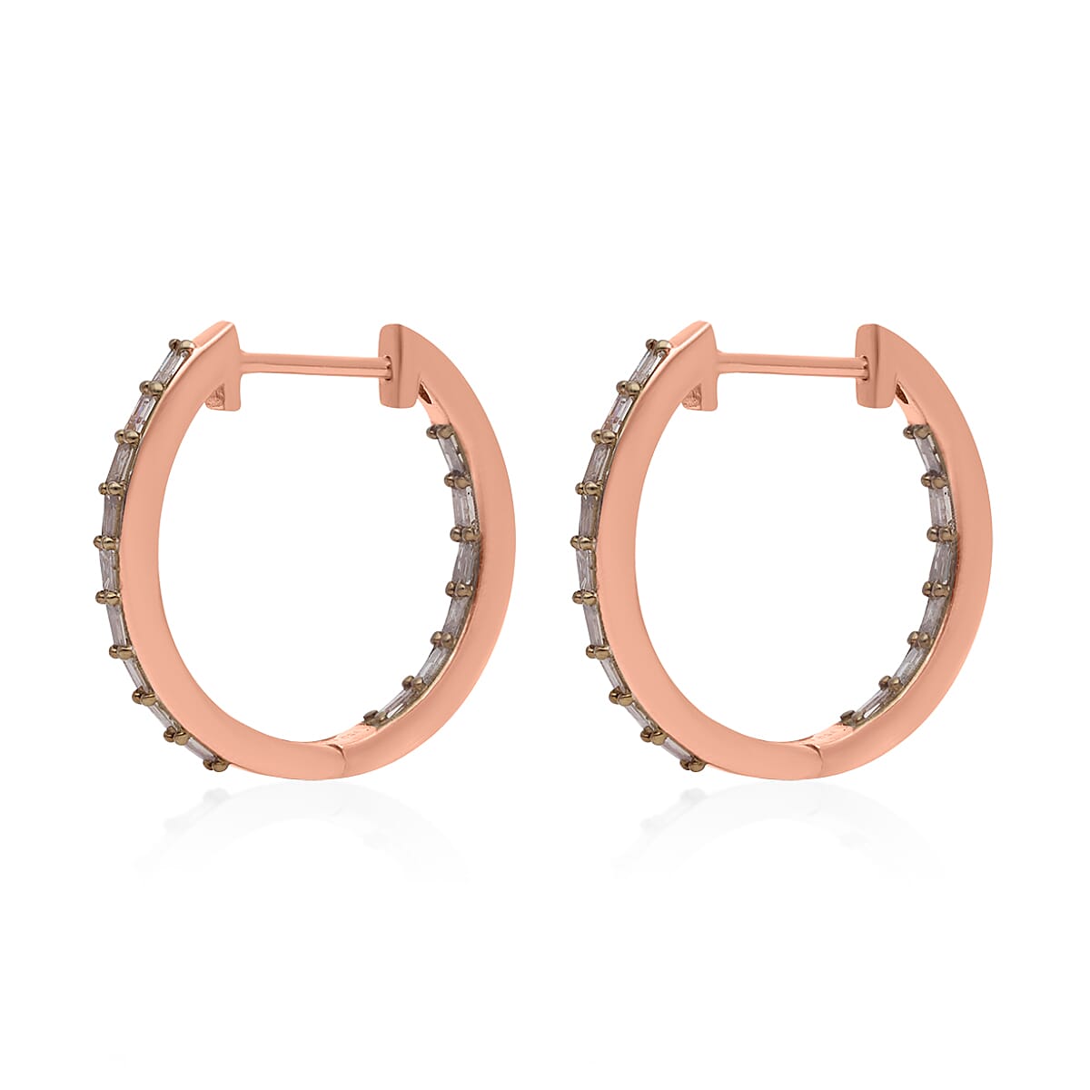 Natural Champagne Diamond Hoop Earrings in Vermeil Rose Gold Over Sterling Silver 0.50 ctw image number 3