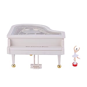 White Piano Shaped Music Box with Ballerina