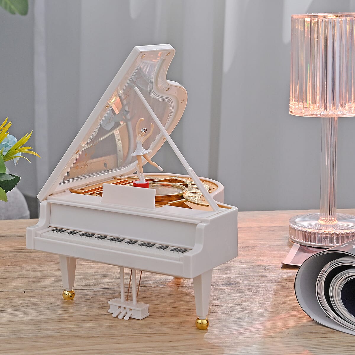 White Piano Shaped Music Box with Ballerina image number 1