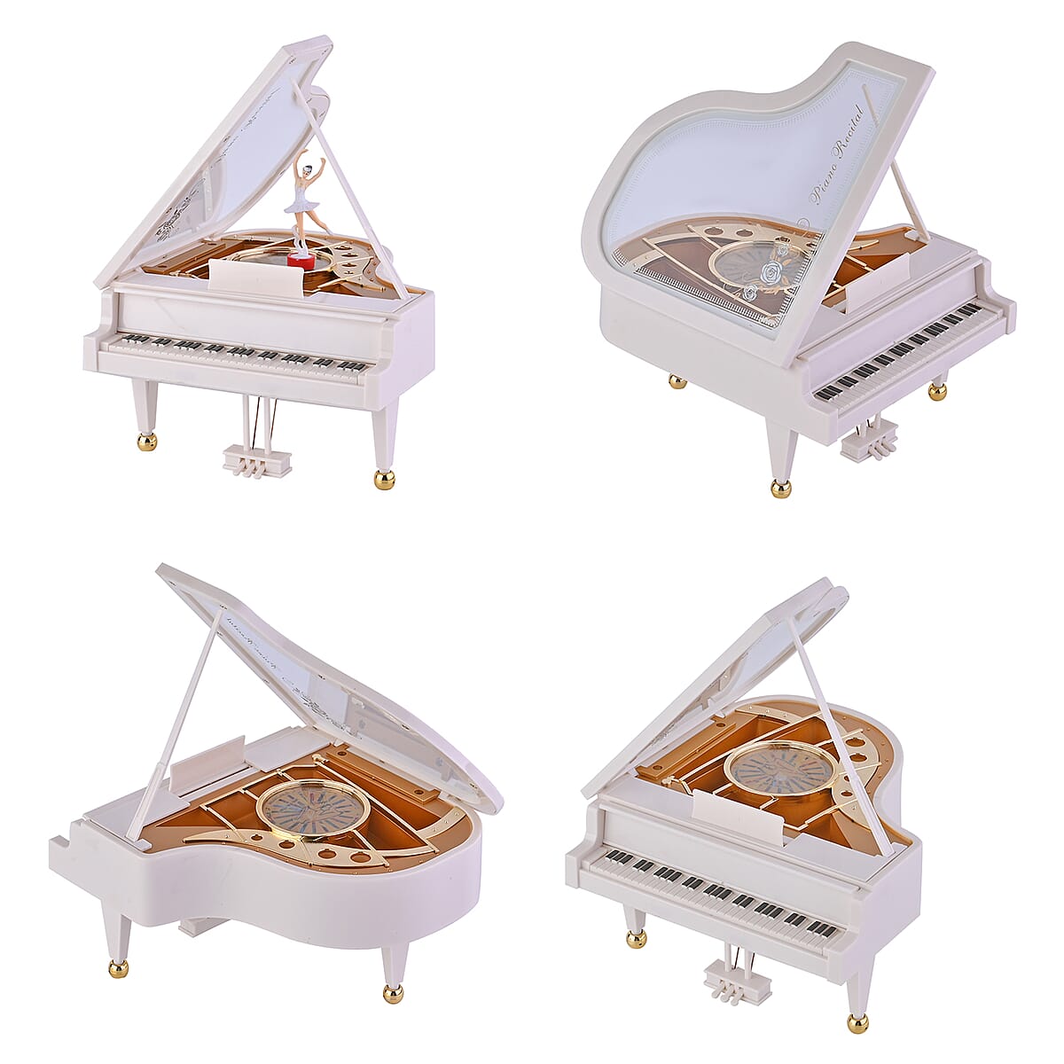 White Piano Shaped Music Box with Ballerina image number 3