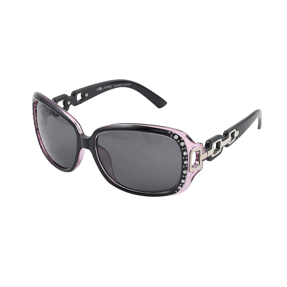 NY Closeout SolarX Women's Polarized UV 400 Fashion Linked Sunglasses with Rhinestones -Purple image number 1