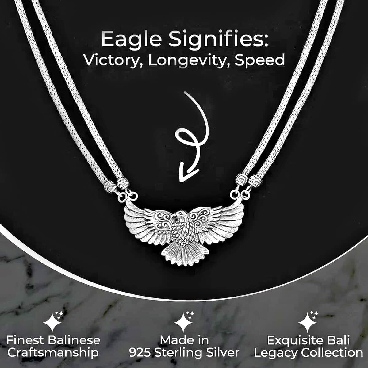 Bali Legacy Eagle Necklace, Sterling Silver Necklace, Toggle Clasp Necklace, 20-21 Inch Necklace 39 Grams image number 2