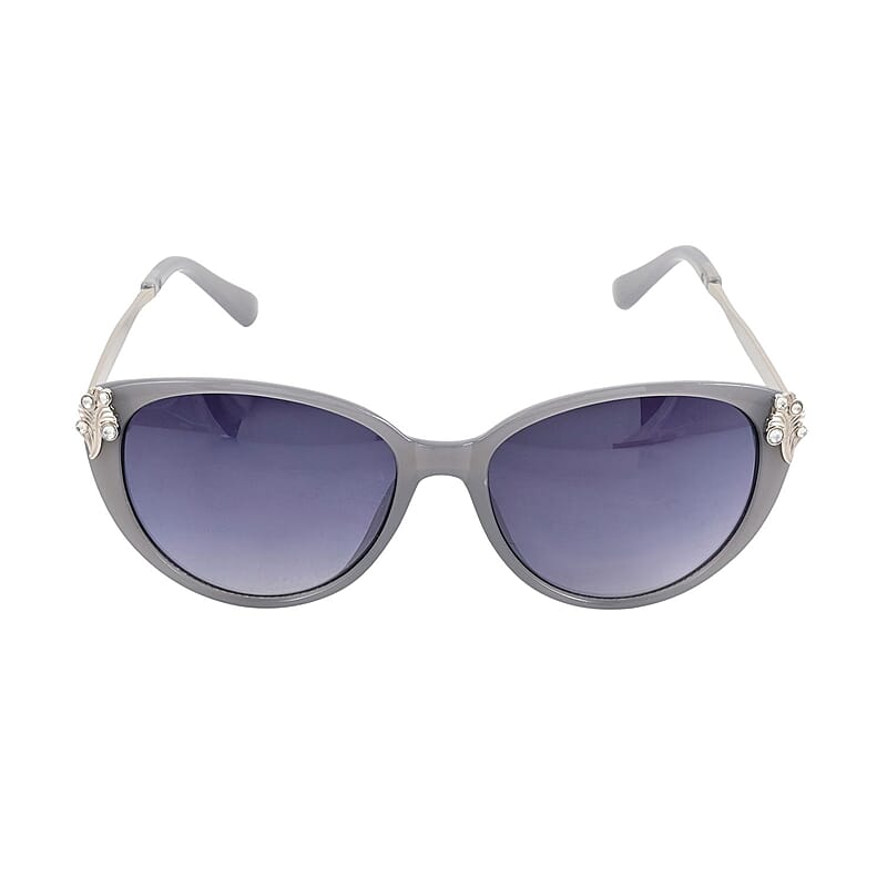 NY Closeout SolarX Women's Polarized UV 400 Leaf Sunglasses with Rhinestones - Gray