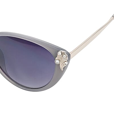 NY Closeout SolarX Women's Polarized UV 400 Leaf Sunglasses with Rhinestones - Gray