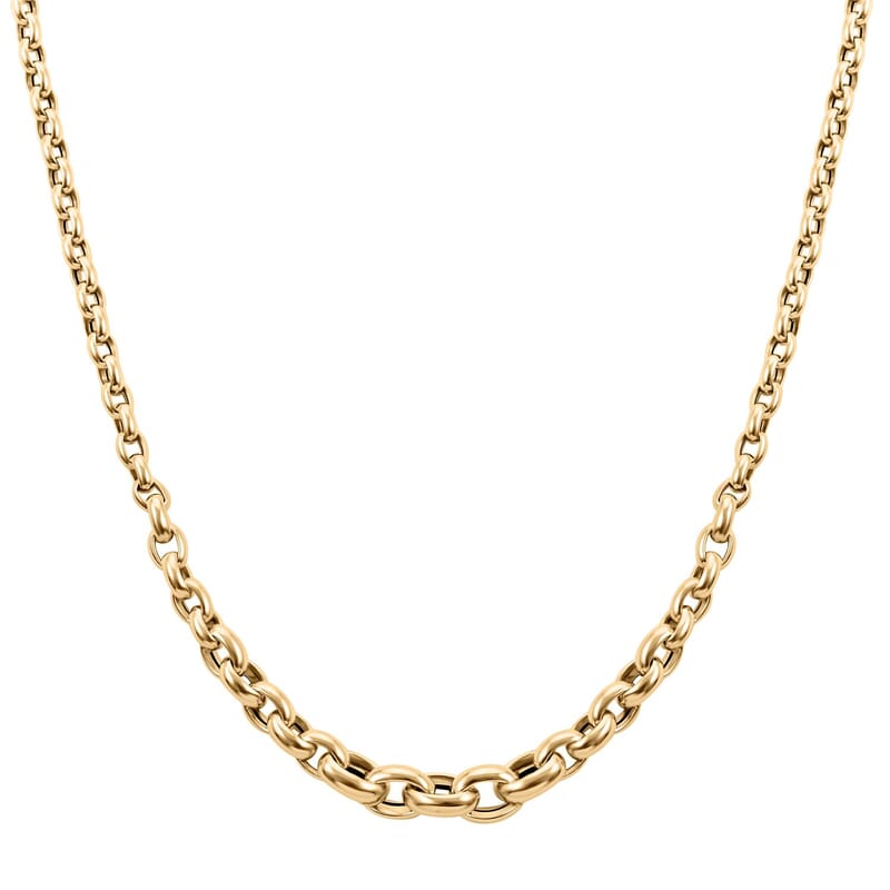 Italian 10K Yellow Gold 7.8mm Oval Rolo Graduated Necklace 18-20 Inches 9.30 Grams