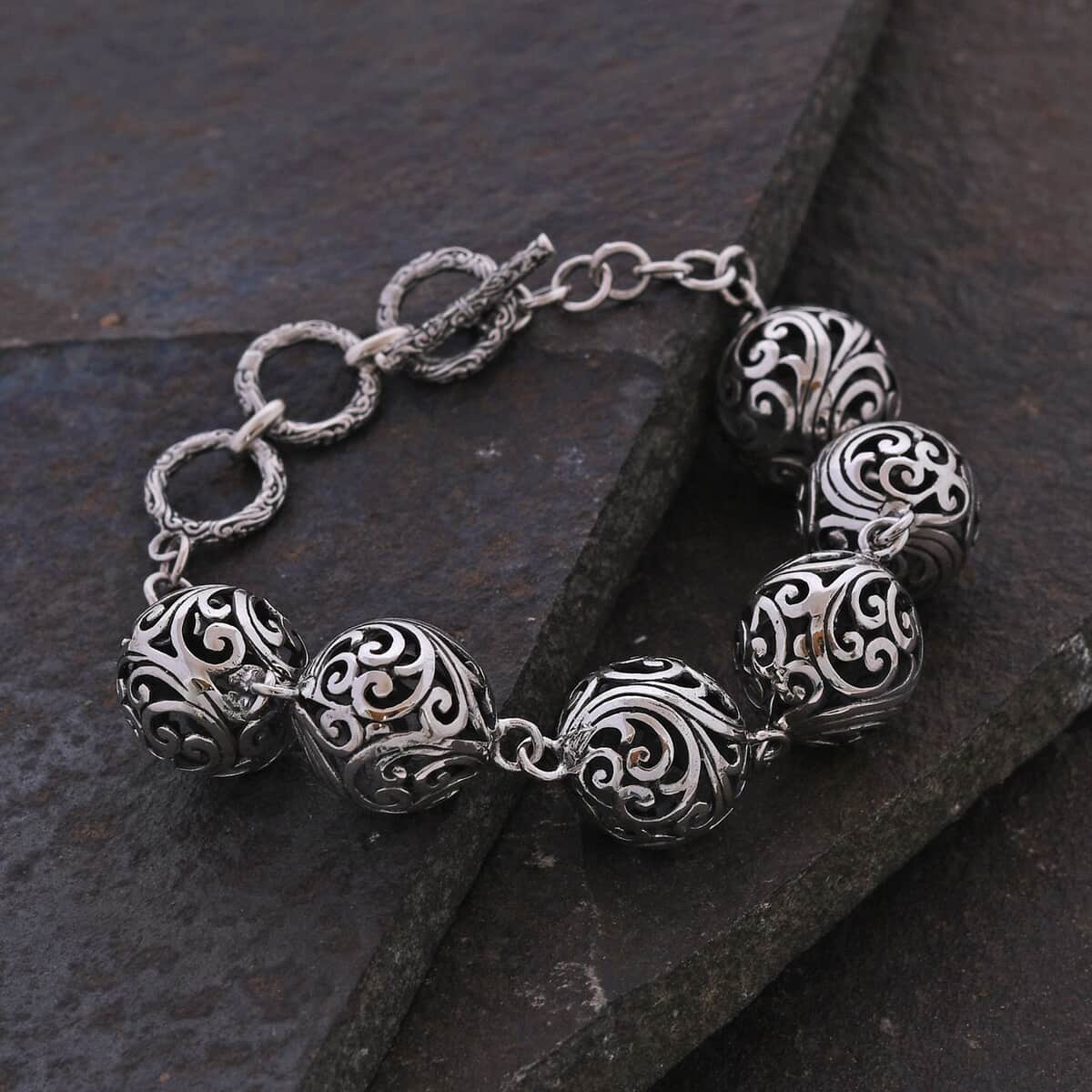 Buy Bali Legacy Sterling Silver Toggle Clasp Round Bracelet (7.25 In ...