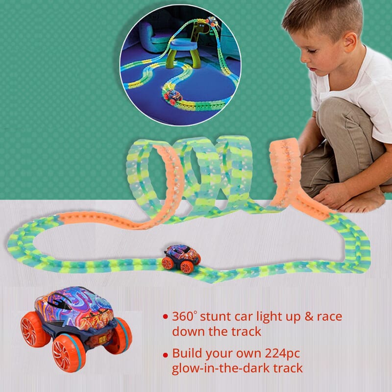 Glow in The Dark Changeable Track with a Toy Car (Includes 224pcs tracks and 1 LED Car)