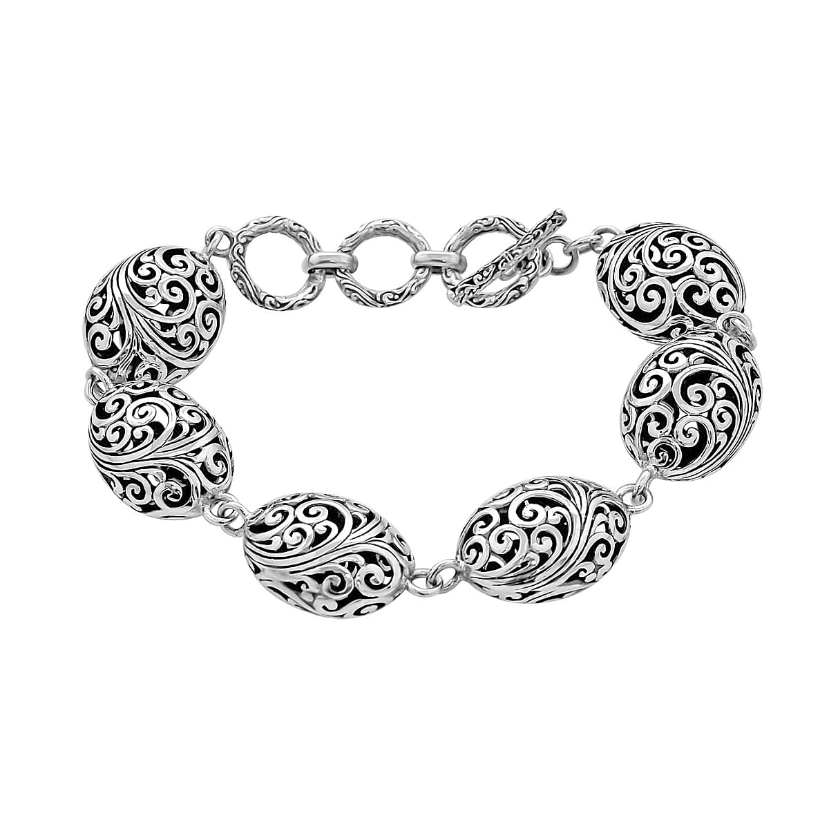 Bali Legacy Sterling Silver Toggle Clasp Oval Bracelet (7.25 In) 21.40 Grams image number 0