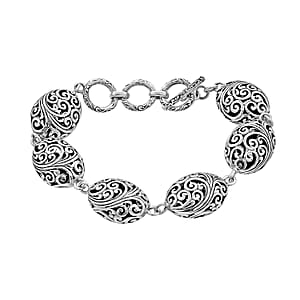 Bali Legacy Sterling Silver Toggle Clasp Oval Bracelet (7.25 In) 21.40 Grams