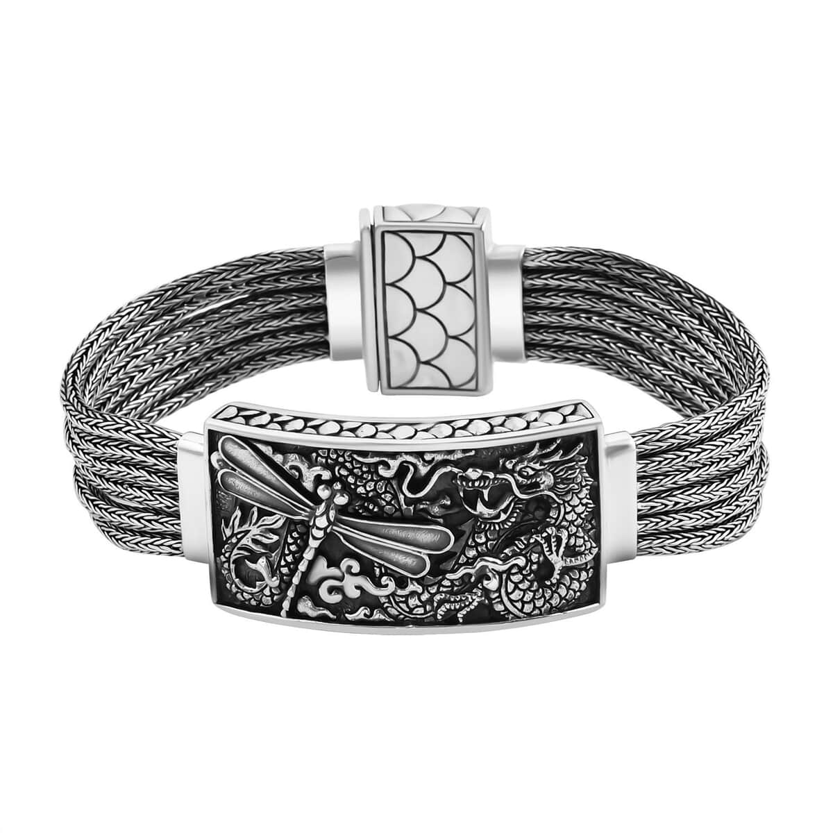 Bali Legacy Sterling Silver Dragon with Dragonfly Bracelet (6.50 In) 61.50 Grams image number 0