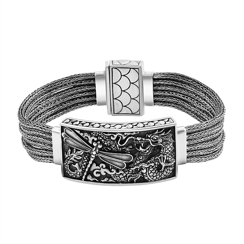 Bali Legacy Sterling Silver Dragon with Dragonfly Bracelet (6.50 In) 61.50 Grams
