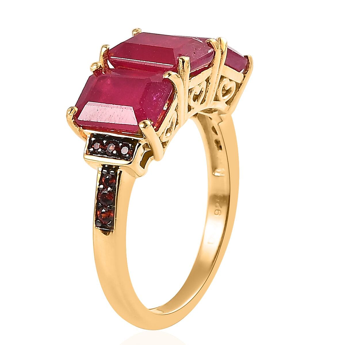 Niassa Ruby (FF) and Champagne Zircon Ring in Vermeil Yellow Gold Over Sterling Silver (Size 6.0) 7.00 ctw image number 2