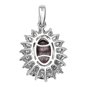 Star Ruby and White Zircon 14.14 ctw Pendant in Platinum Over Sterling Silver