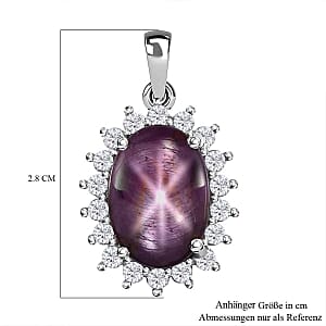 Star Ruby and White Zircon 14.14 ctw Pendant in Platinum Over Sterling Silver
