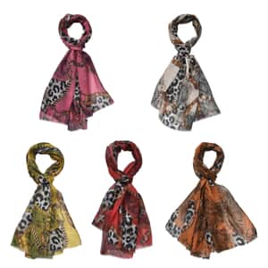 Set of 5 Leopard Pattern Polyester Scarves