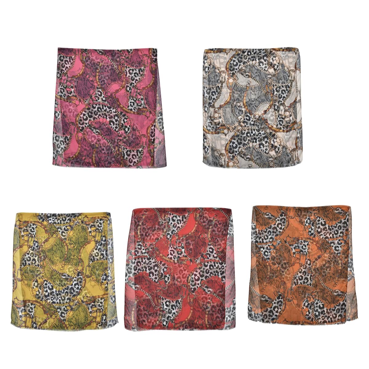 Set of 5 Leopard Pattern Polyester Scarves image number 1