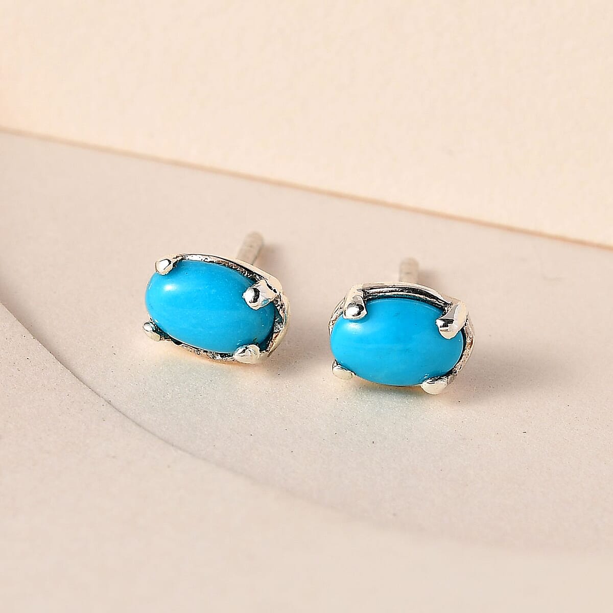 Premium Sleeping Beauty Turquoise Solitaire Stud Earrings in Platinum Over Sterling Silver 0.90 ctw image number 1
