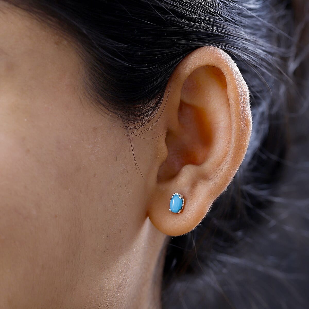 Premium Sleeping Beauty Turquoise Solitaire Stud Earrings in Platinum Over Sterling Silver 0.90 ctw image number 2