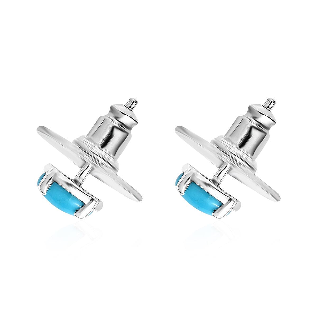 Premium Sleeping Beauty Turquoise Solitaire Stud Earrings in Platinum Over Sterling Silver 0.90 ctw image number 3