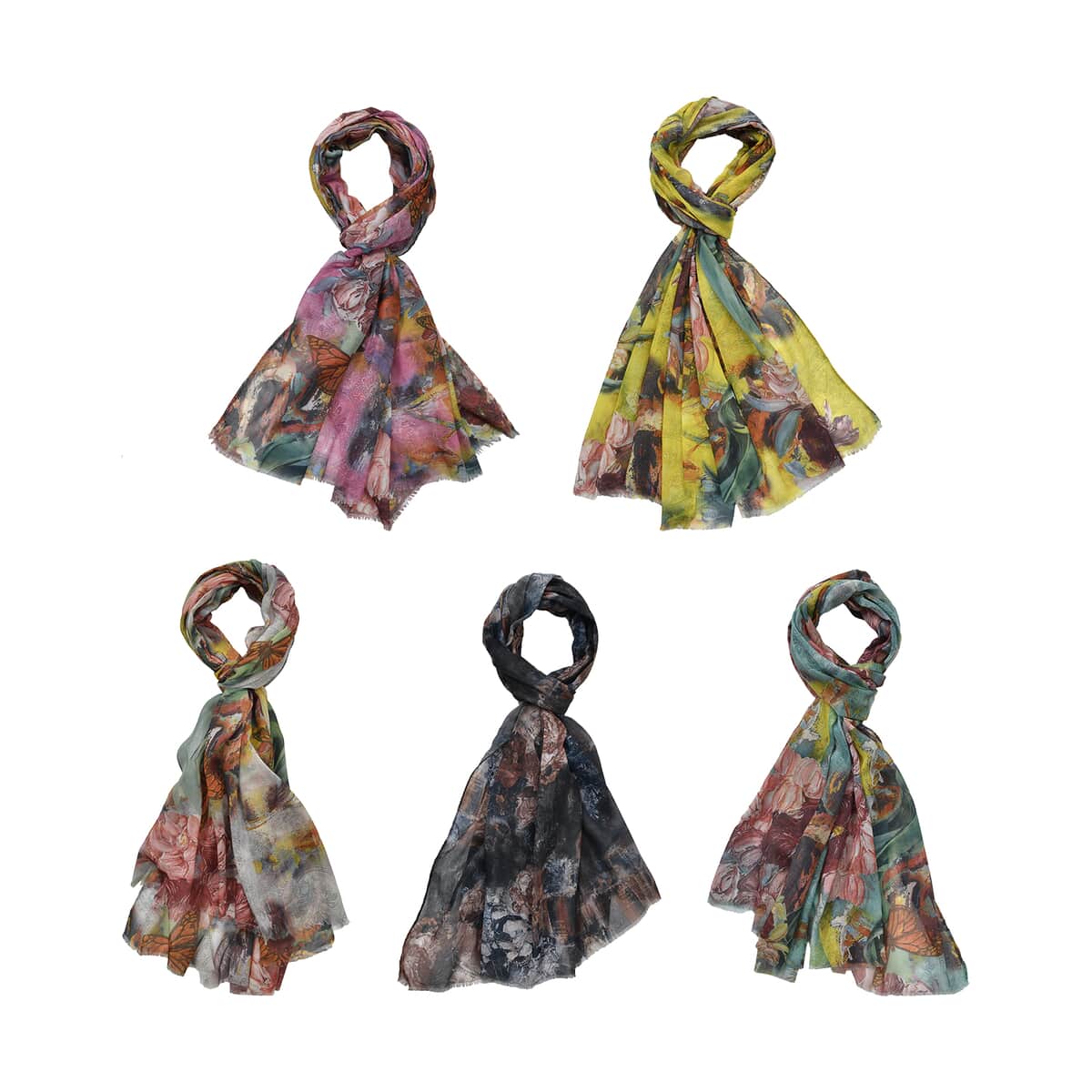 Set of 5 Beautiful Garden Pattern Polyester Scarves image number 0