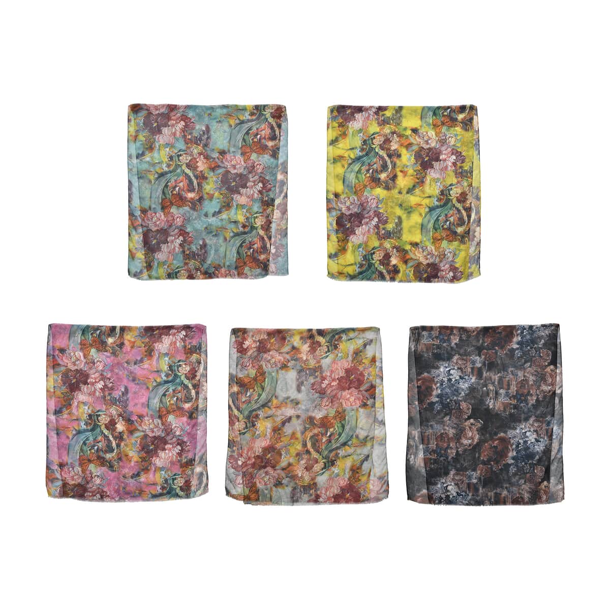 Set of 5 Beautiful Garden Pattern Polyester Scarves image number 1