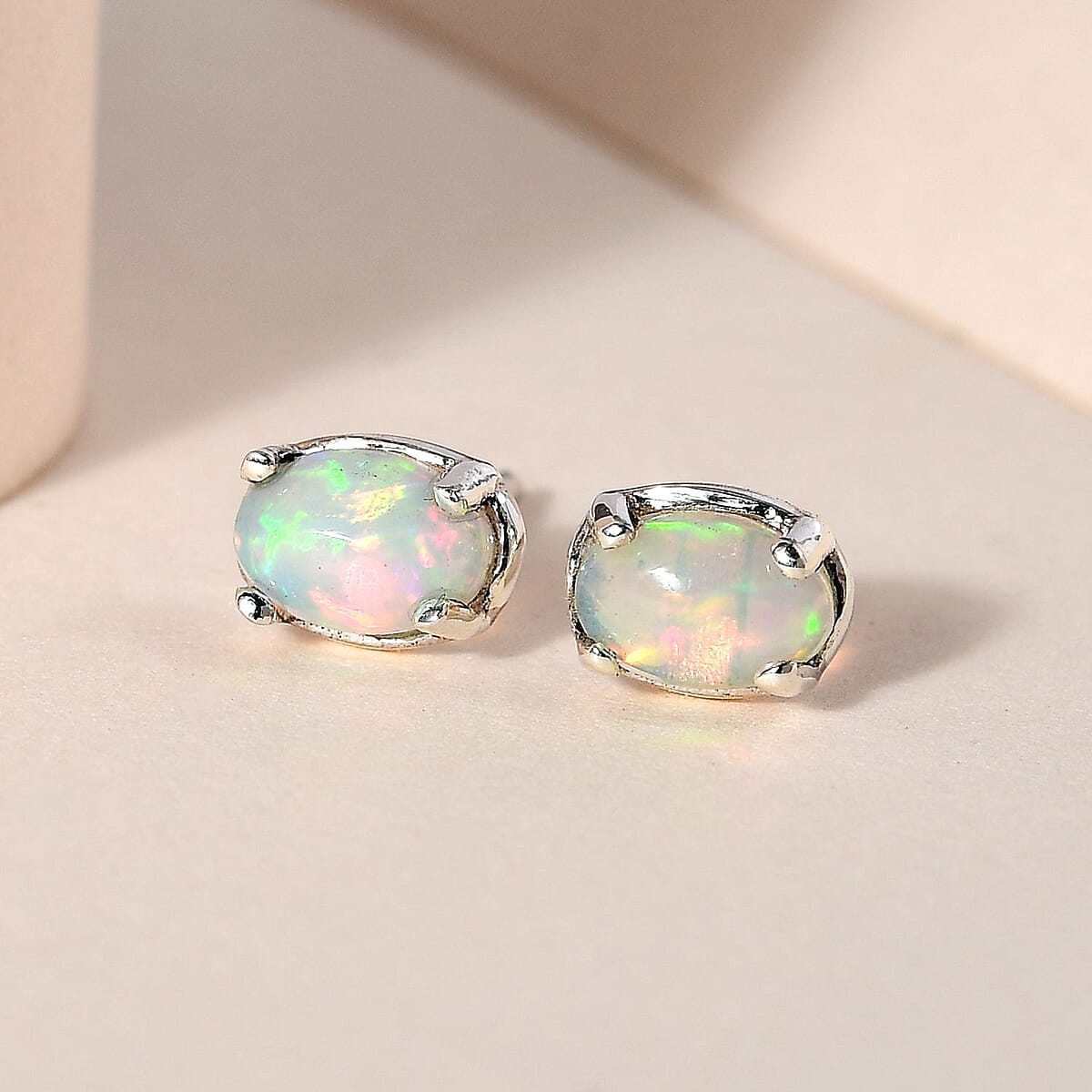 Premium Ethiopian Welo Opal Earrings in Platinum Over Sterling Silver 0.65 ctw image number 1