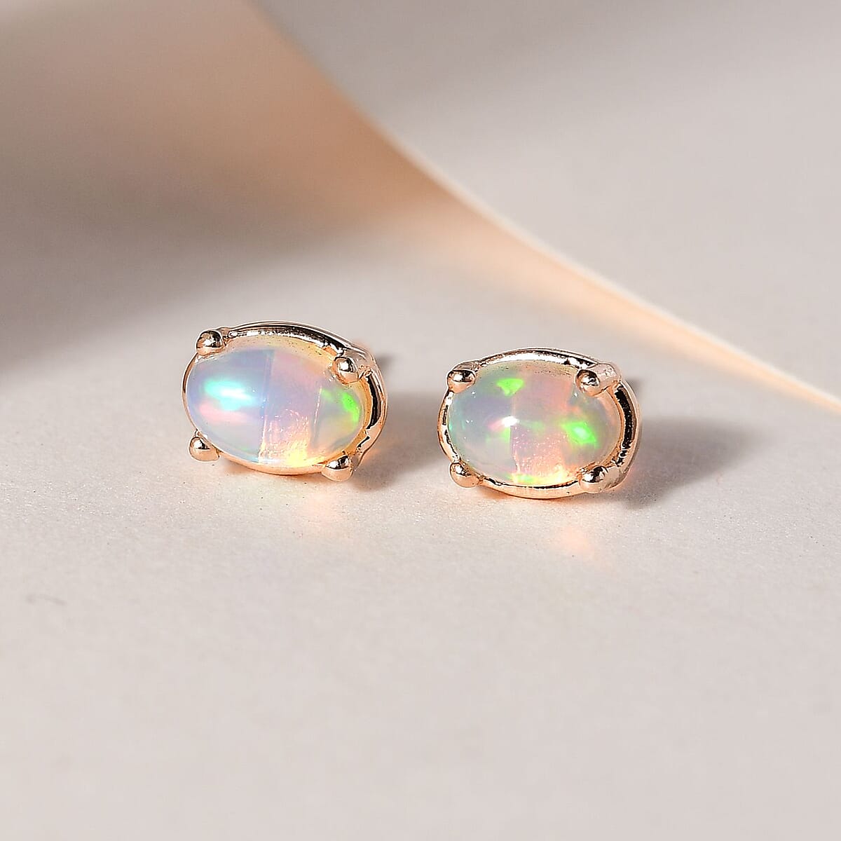 D'Joy Premium Ethiopian Welo Opal Solitaire Stud Earrings in Vermeil Rose Gold Over Sterling Silver, Opal Jewelry, Birthday Gift For Her 0.65 ctw image number 1