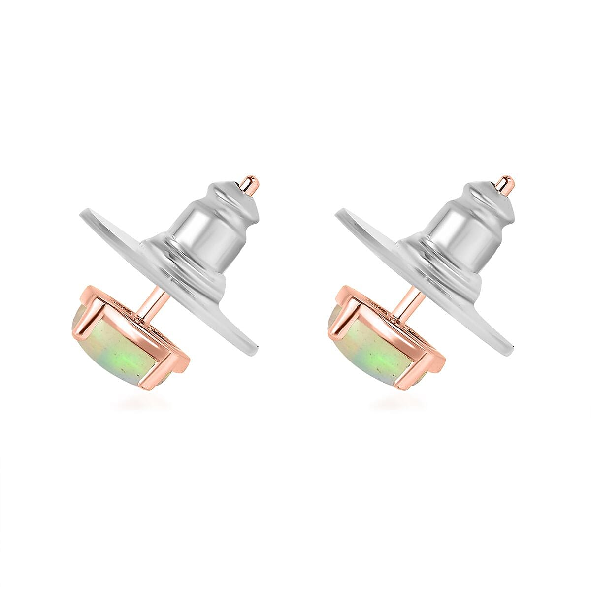 D'Joy Premium Ethiopian Welo Opal Solitaire Stud Earrings in Vermeil Rose Gold Over Sterling Silver, Opal Jewelry, Birthday Gift For Her 0.65 ctw image number 2