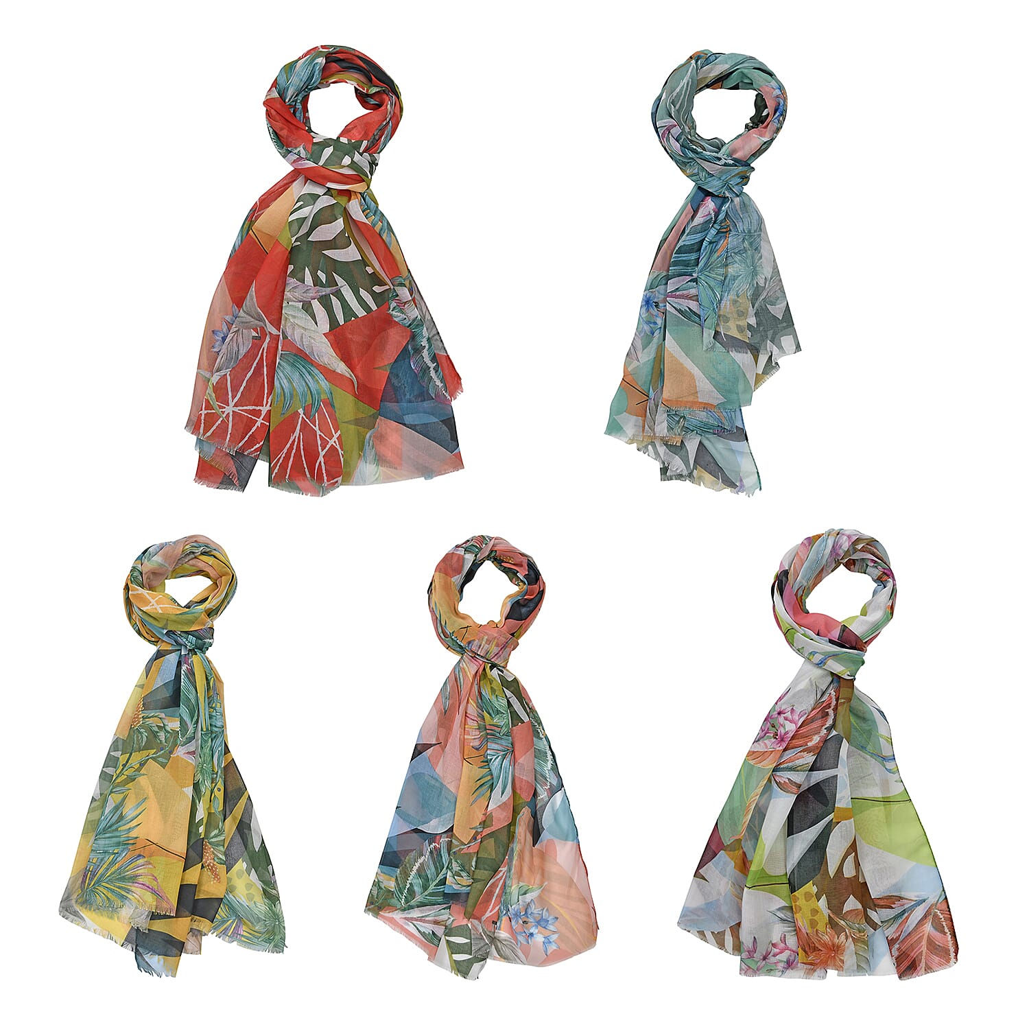 Set of 5 Leopard Pattern Polyester Scarves