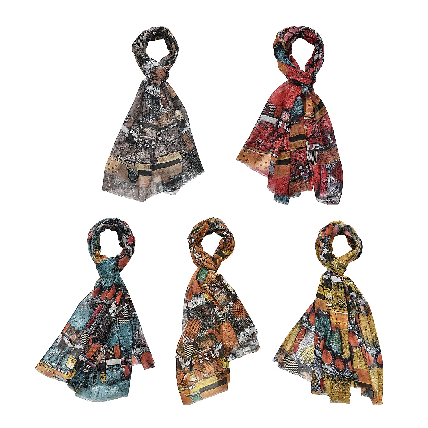 Set of 5 Leopard Pattern Polyester Scarves