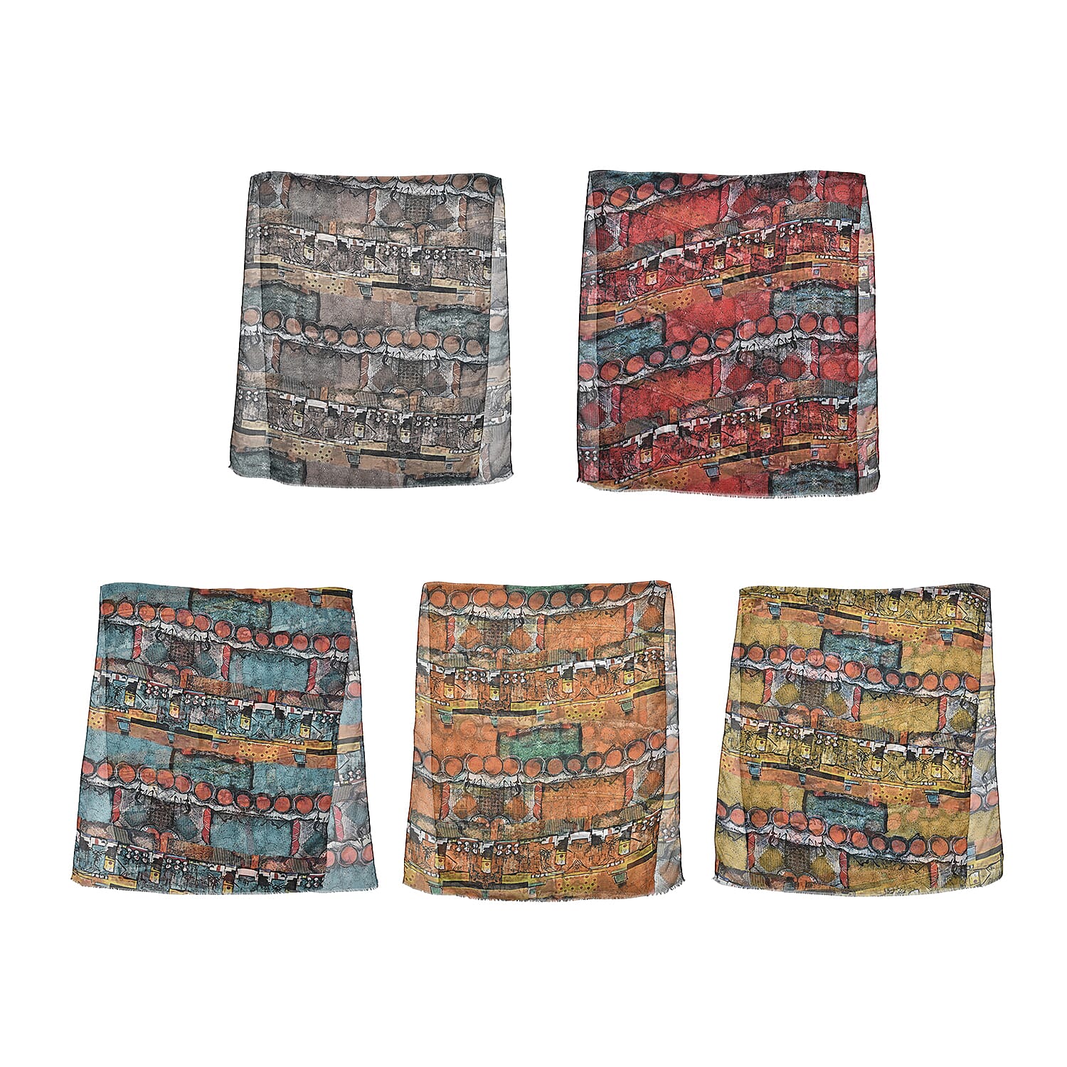 Set of 5 Abstract Art Pattern Polyester Scarves