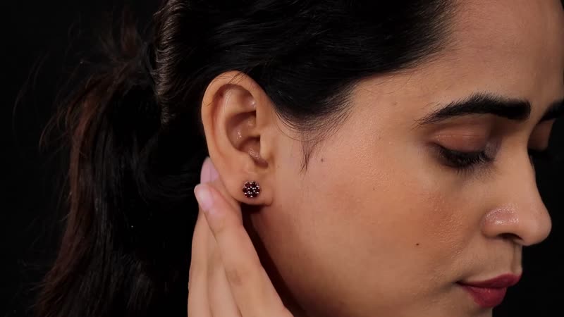 Orissa Rhodolite Garnet Floral Stud Earrings in Platinum Over Sterling Silver 1.25 ctw